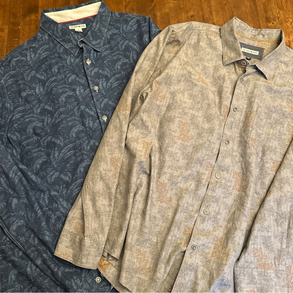 Bundle Lot (2) 32 Bar Blues Button Down XXL Shirts Prints Tropical Leaves Music‎